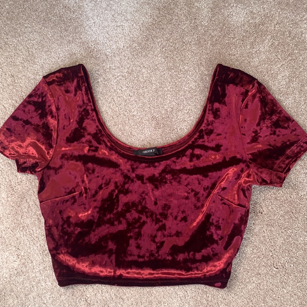 Forever 21 burgundy velvet scoop neck crop top NWOT